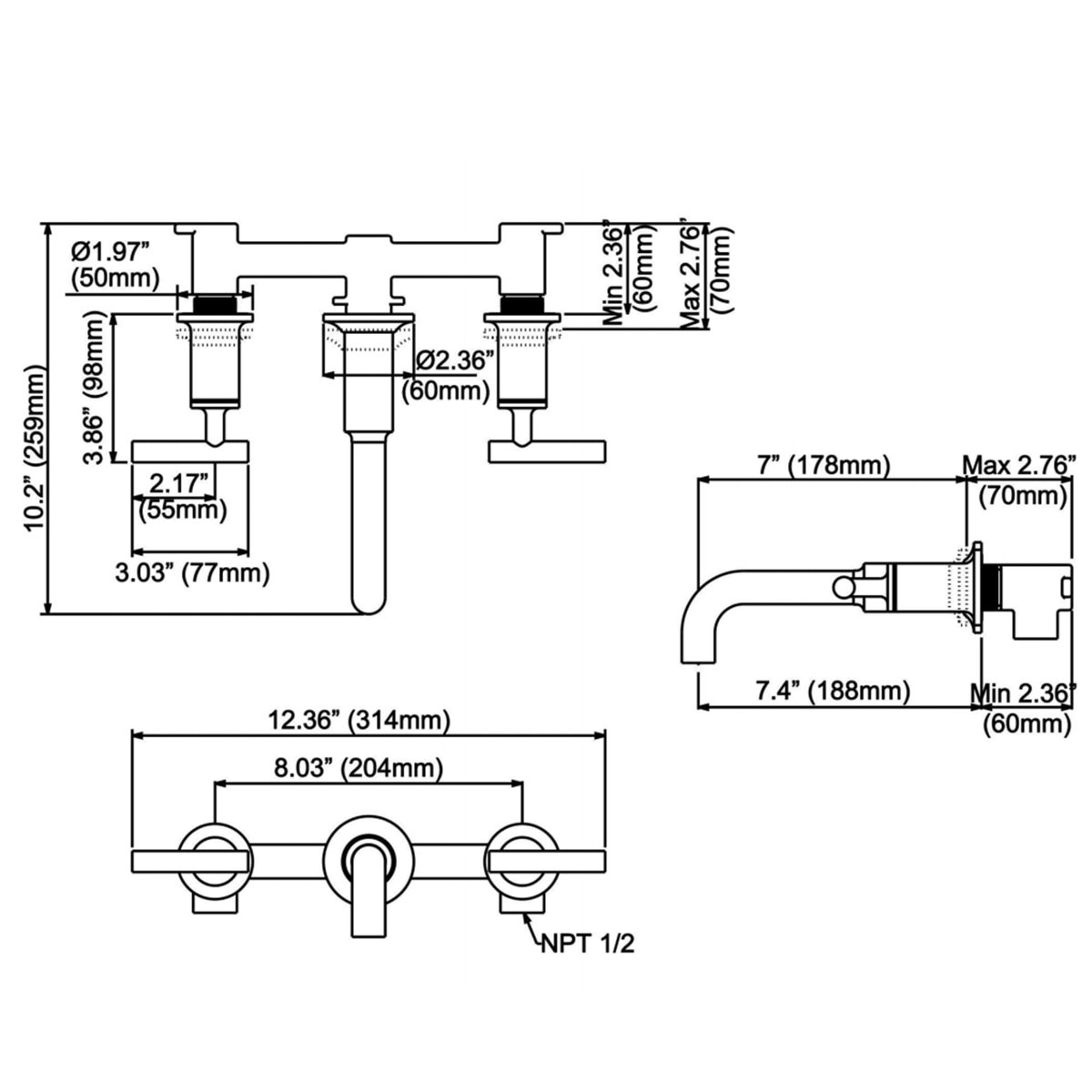 AWZTOO Luxury Wall Mounted Bathroom Faucet | Wayfair
